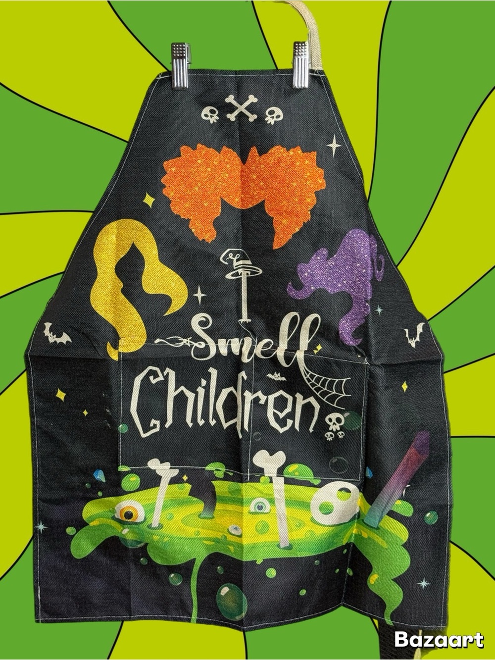 Kids Witchy 'I Smell Children' Black Halloween Apron with Glitter Accents